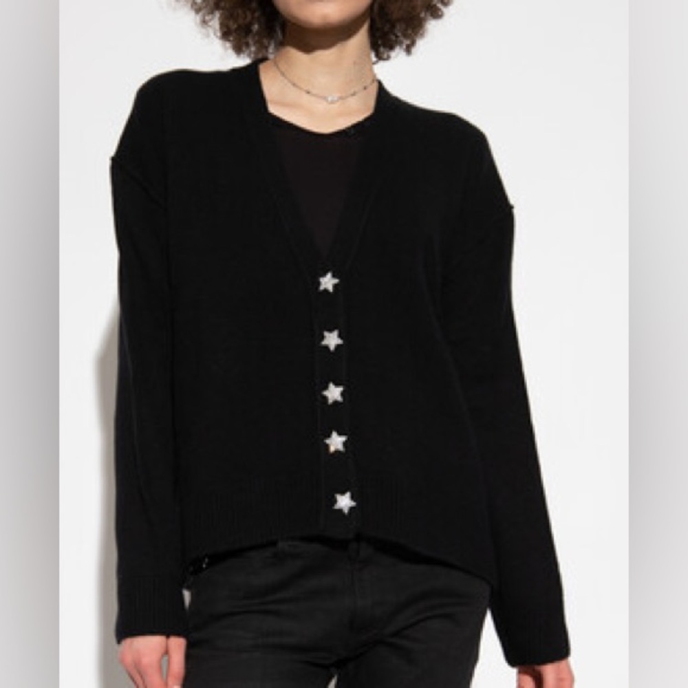 Zadig & Voltaire Mirka Bijoux Crystal Star-Buttons V-neck Cashmere Cardigan